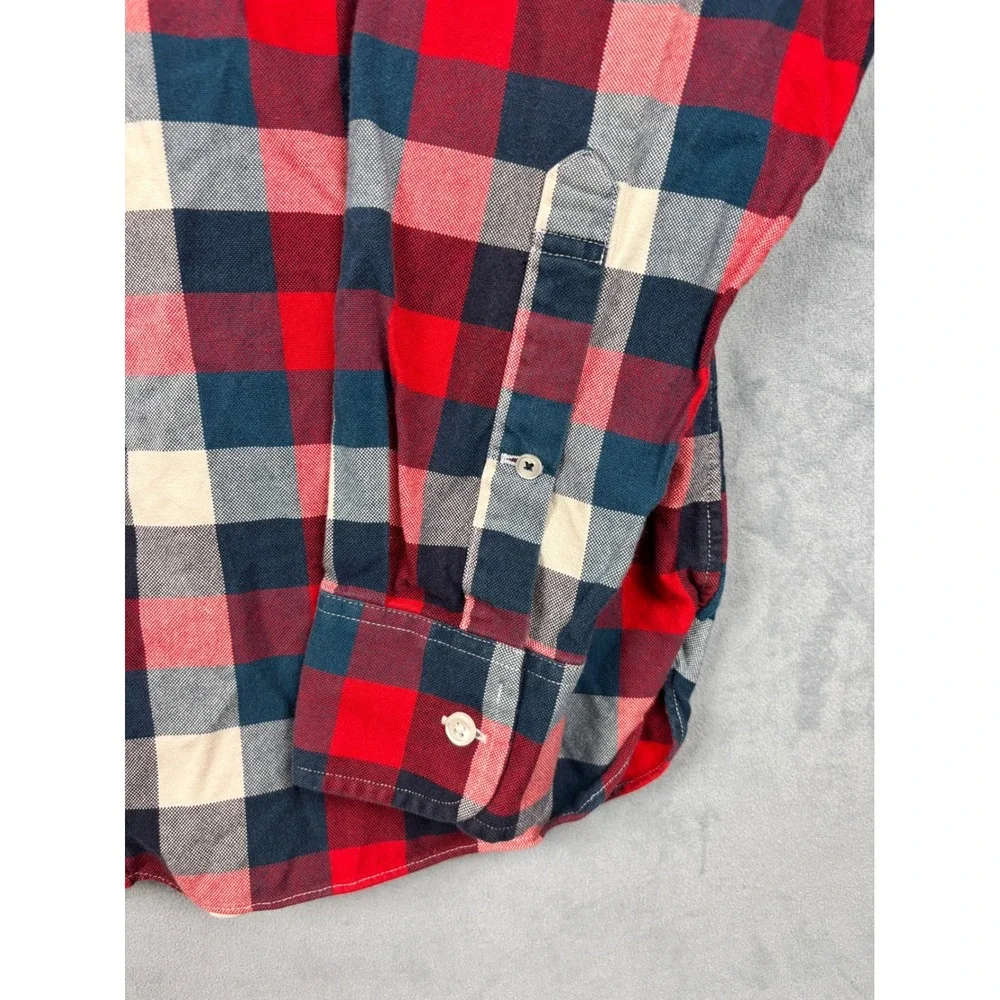 Bonobos Mens M Standard Fit Red Blue Plaid Washed Oxford Button Down Shirt